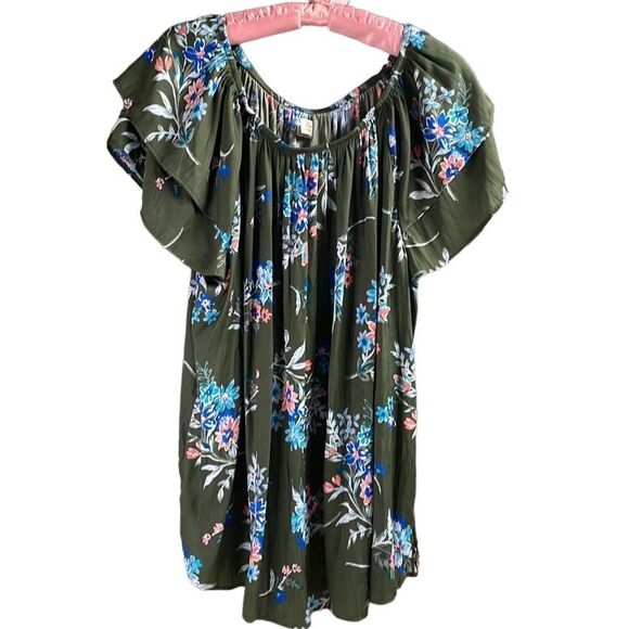 Terra & Sky Womens Floral Blouse Size 2X 20W / 22W Green w/ Multicolor Flowers - Picture 1 of 6